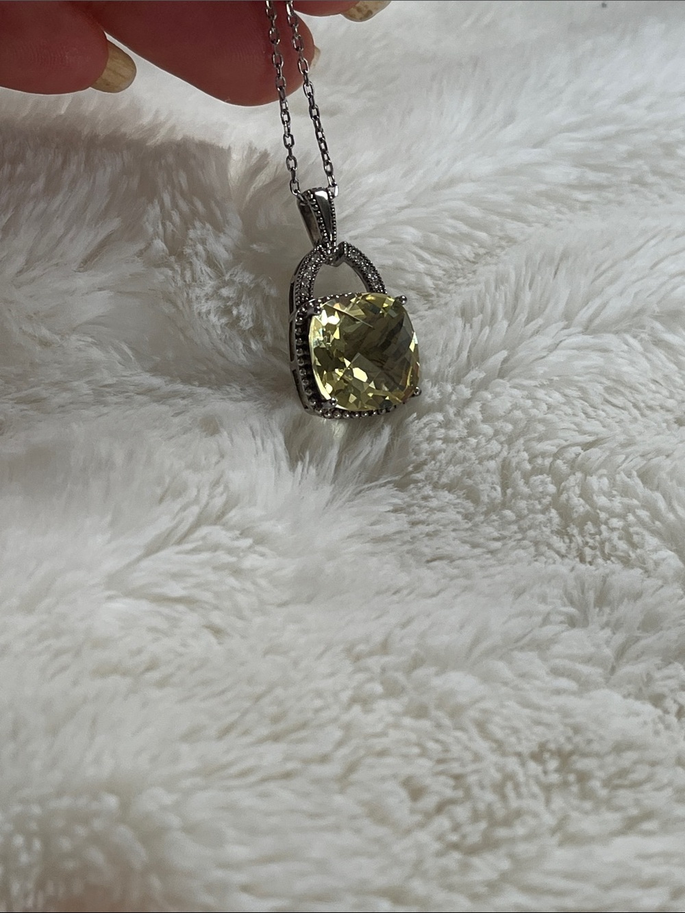 Sterling Silver Pendant Necklace Brilliant Yellow Gemstone